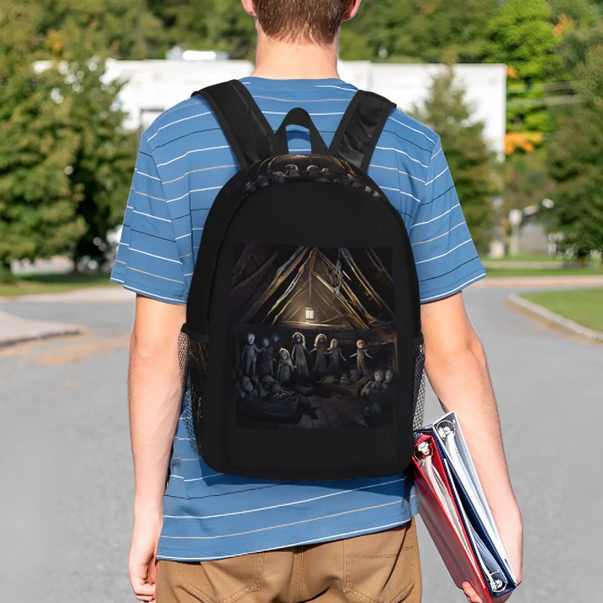 Haunted Attic With Possessed Creepy Dolls Rucksack für Schüler, Büchertasche für Jungen und Mädchen, Schultasche, Laptop-Umhängetaschen