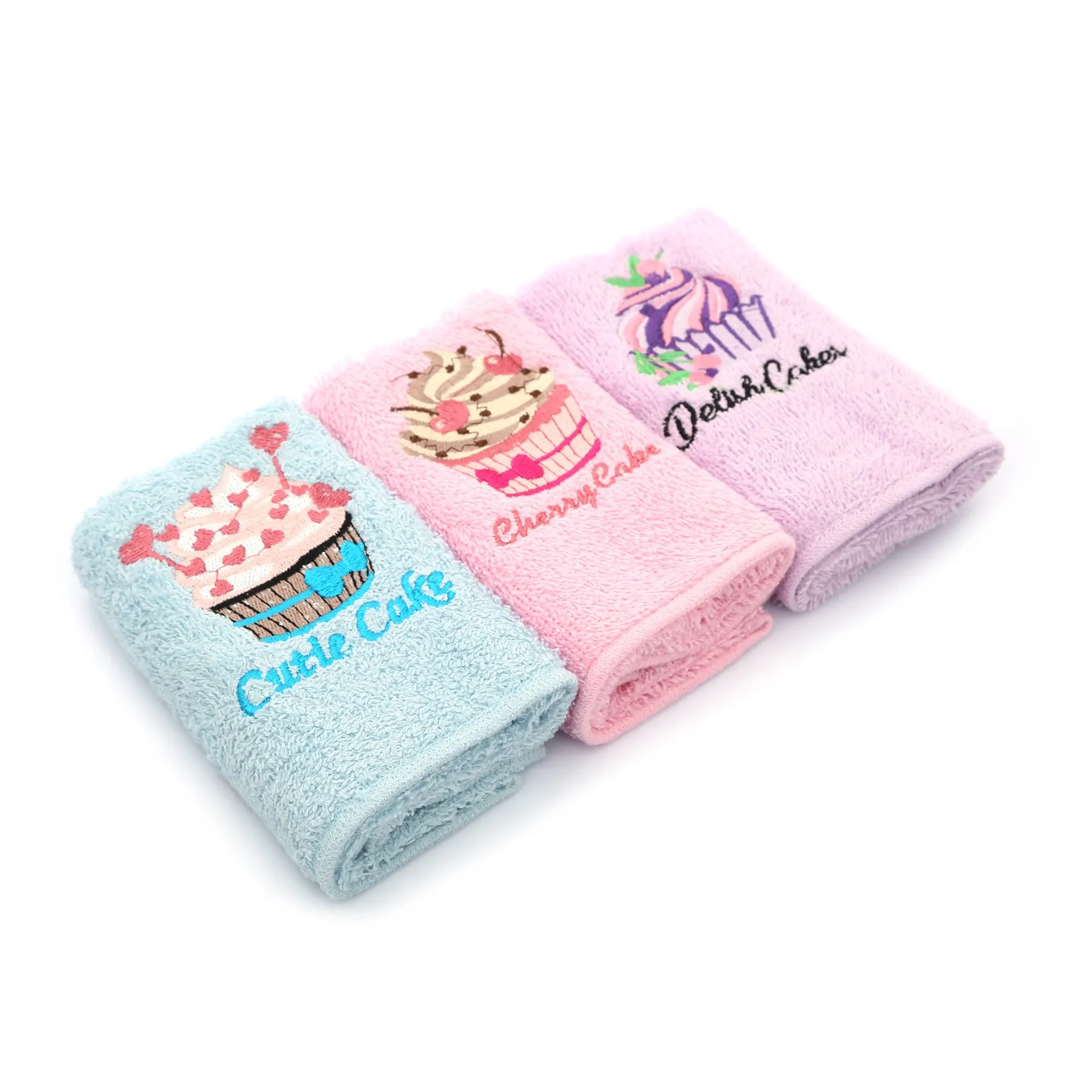 Hand Towel 3 Pcs Cupcake Knitted Embroided 100% Turkish Cotton 30 x 50 cm Gift Box Kitchen Towel Set