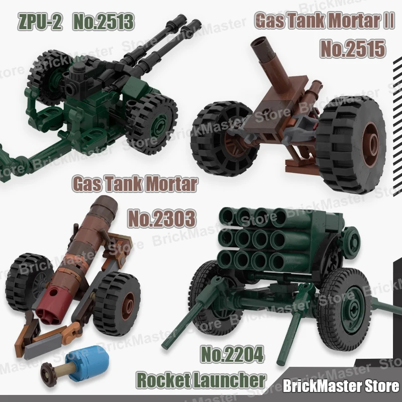 MOC Military War Scene Gas Tank Mortar Rocket Launcher Accessories Building Blocks Cannon Army Artillery DIY Bricks Toys Gifts
