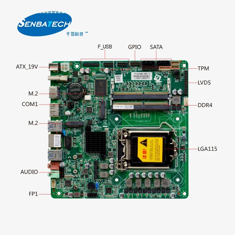 Mini Motherboards industriais de Itx, ITX-HW365, DDR4, DP, HD-MI, LVDS, 12V, 19V, RS232, LGA1151