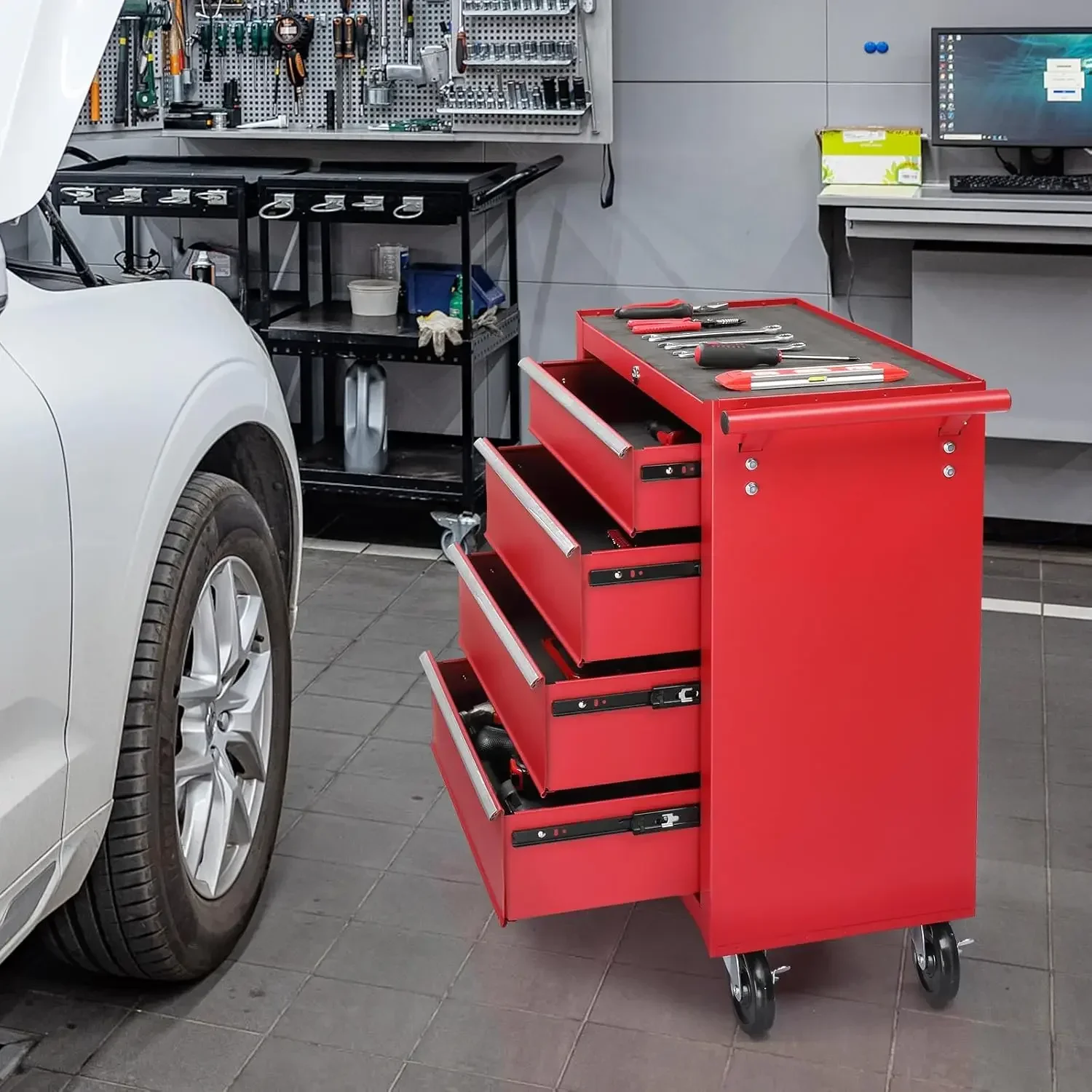 

4-Drawer Heavy Duty Tool Chest: Rolling Metal Cabinet with Wheels & Lock - Portable Storage Cart​