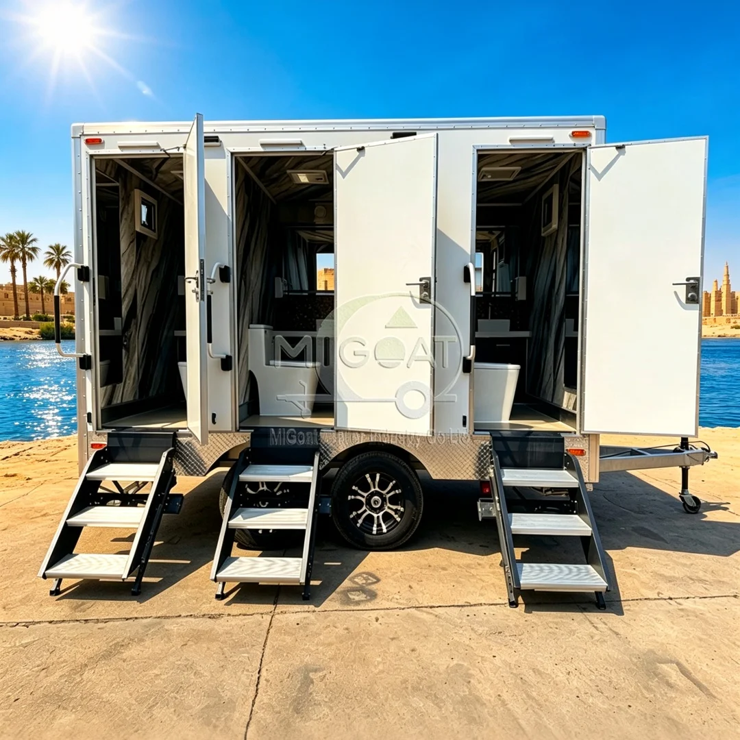 Luxury Portable Restroom Trailer 3 Stall Mobile Toilet Trailer With Sink Mirror For Event Wedding Construction Site Outdoor
