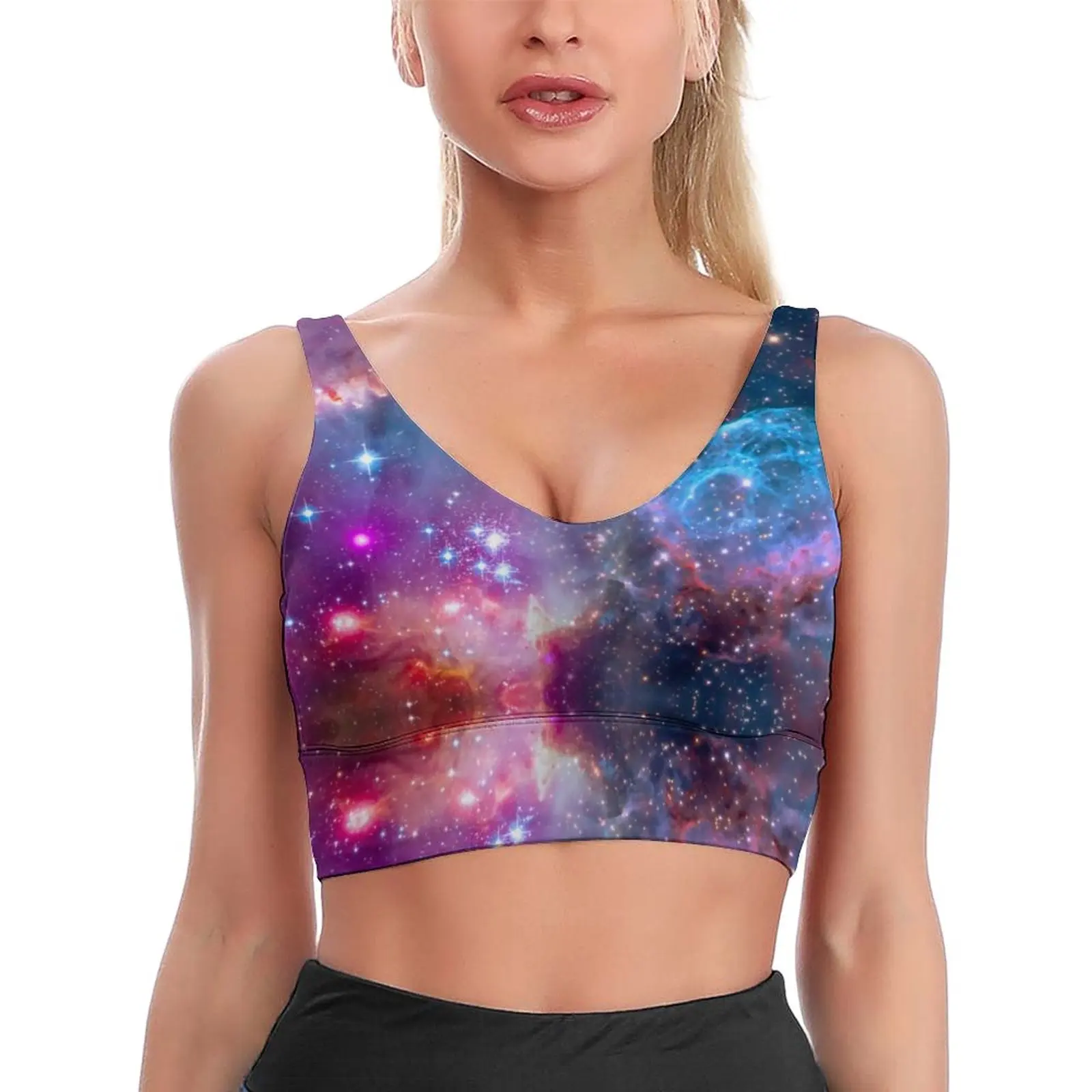 Super Galaxy Sky U Neck reggiseno sportivo colorato Space Print Support Beach V Back Crop Bras Pilates Top traspirante per signora