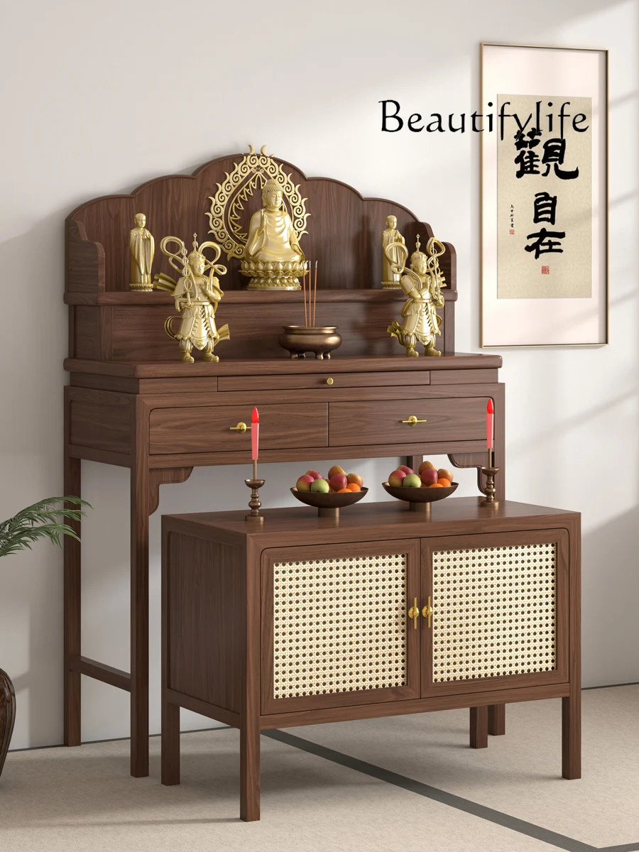 Solid Wood Backboard Altar Buddha Cabinet Home Living Room Chinese Style for Table Incense Burner Table