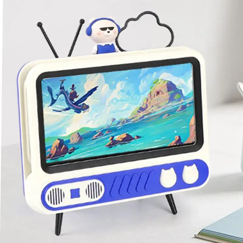 Retro TV Stand For Phone Vintage TV Style Stand With Night light For Cell Phone Multifunctional Home Accessories For Bathroom