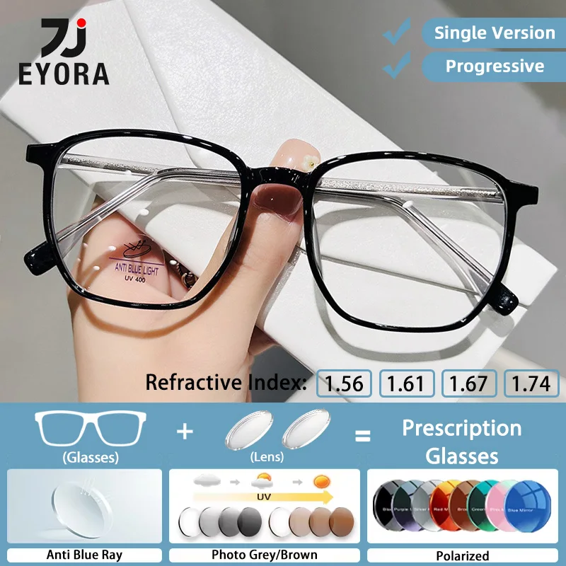 

EYORA Currents Square Full Rim Trendy Reading Glasses Myopia Eyewear Hyperopia Anti Blue Ray Progressive Photochromic Eyewear