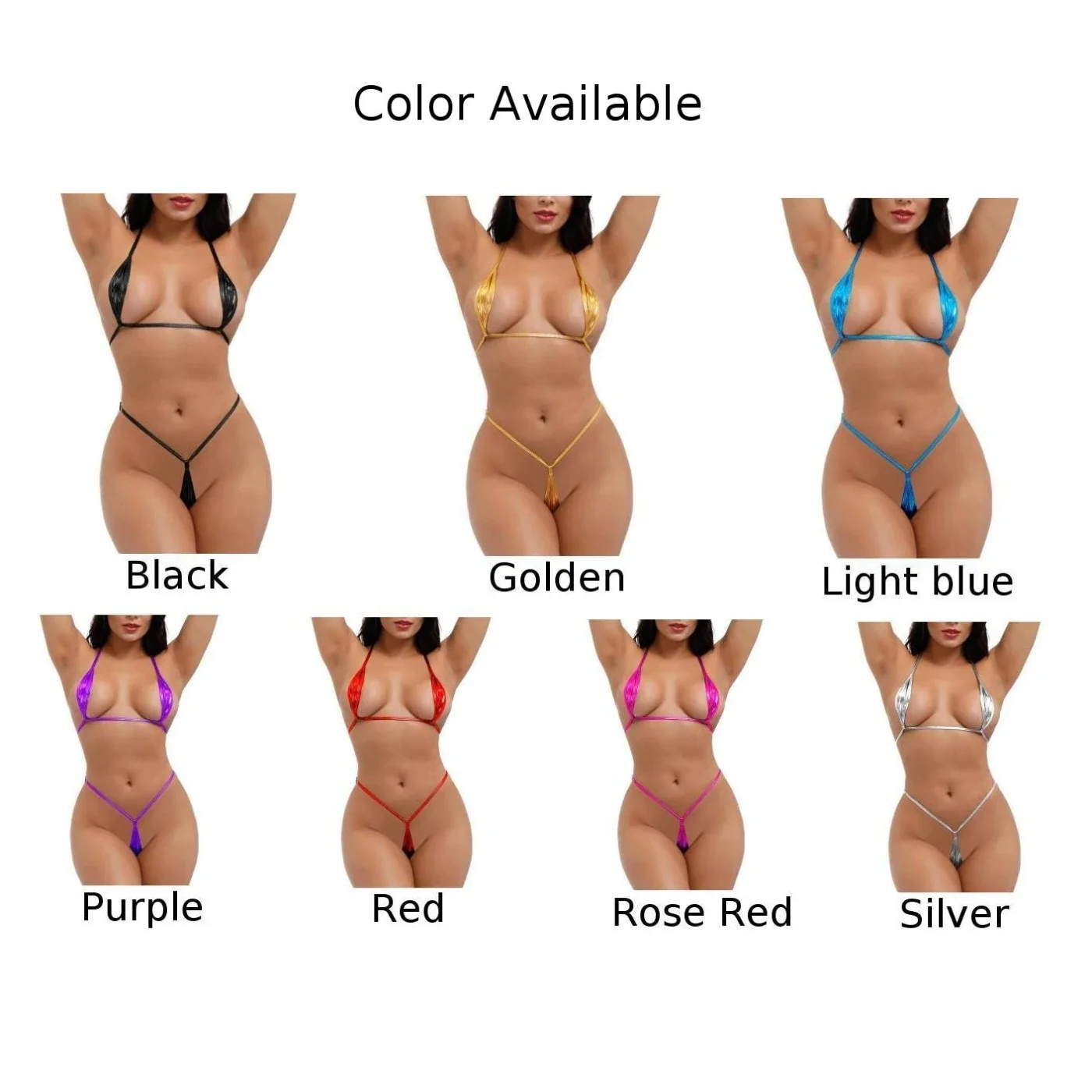 Women Shiny Erotic Mini Bikini Lingerie Set Halter Neck Bra G String Thong Swimwear Underwear PU Patent Leather Swimsuit