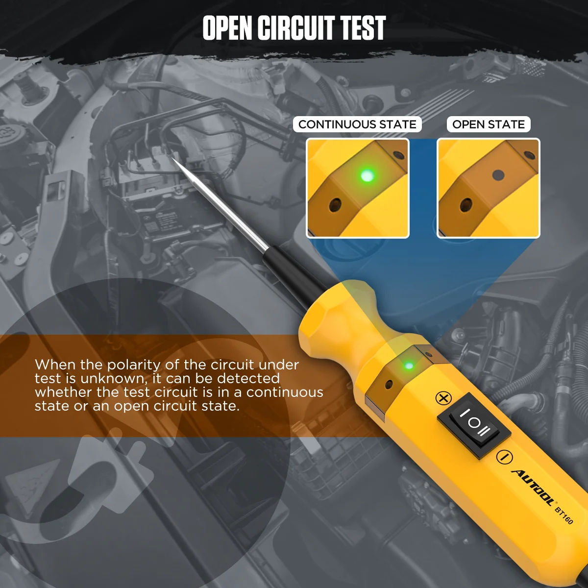 AUTOOL BT160 Penguji Sirkuit Mobil Pemindai Terintegrasi Tegangan Listrik Probe Daya Alat Diagnostik Mobil untuk Truk Berat 12V/24V