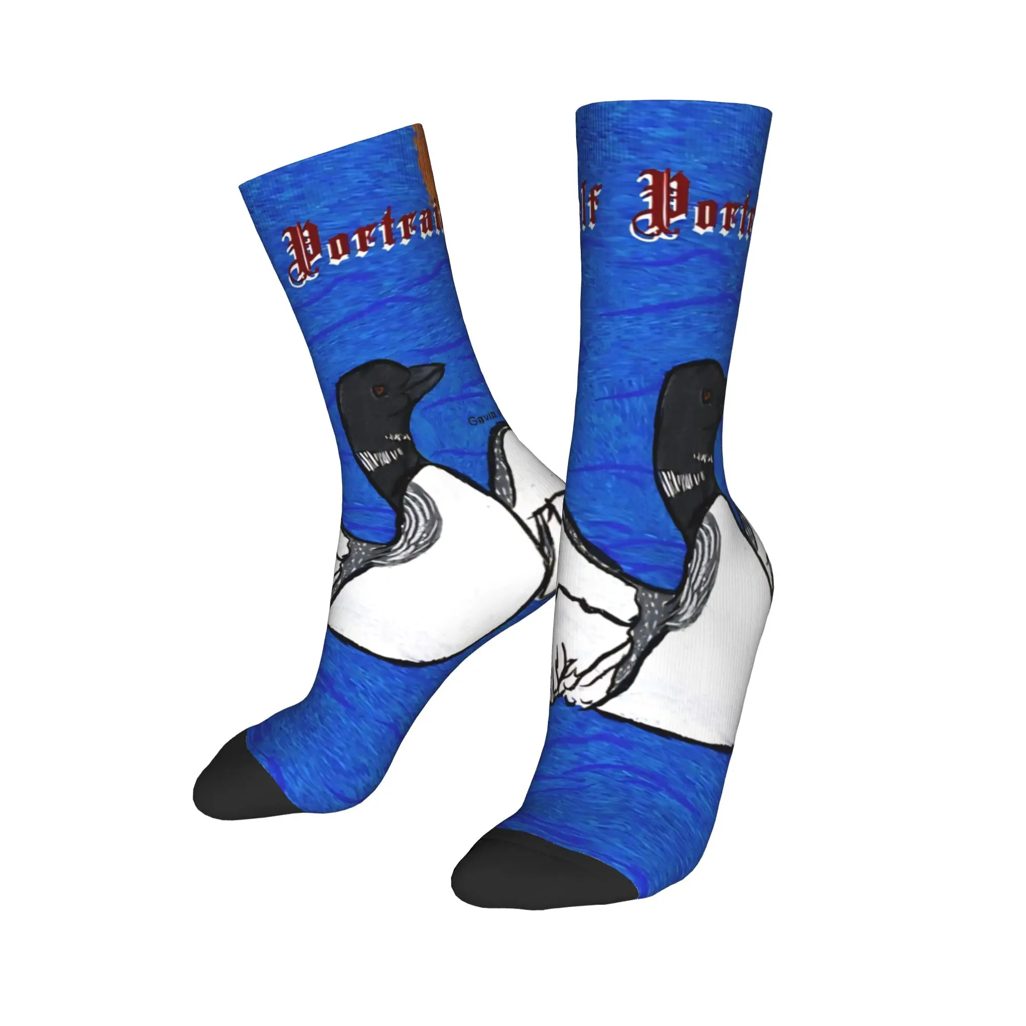 Funny Heated Rivalry My self Portrait common loon  Basketball Socks  Polyester Crew Socks for Unisex Breathable