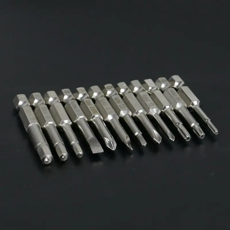 

12pcs/set 50mm Long 1/4 Inch S2 Alloy Magnetic Phillips Torx Cross Slotted U type Triangle Y shape Pentagon Screwdriver bit Tool