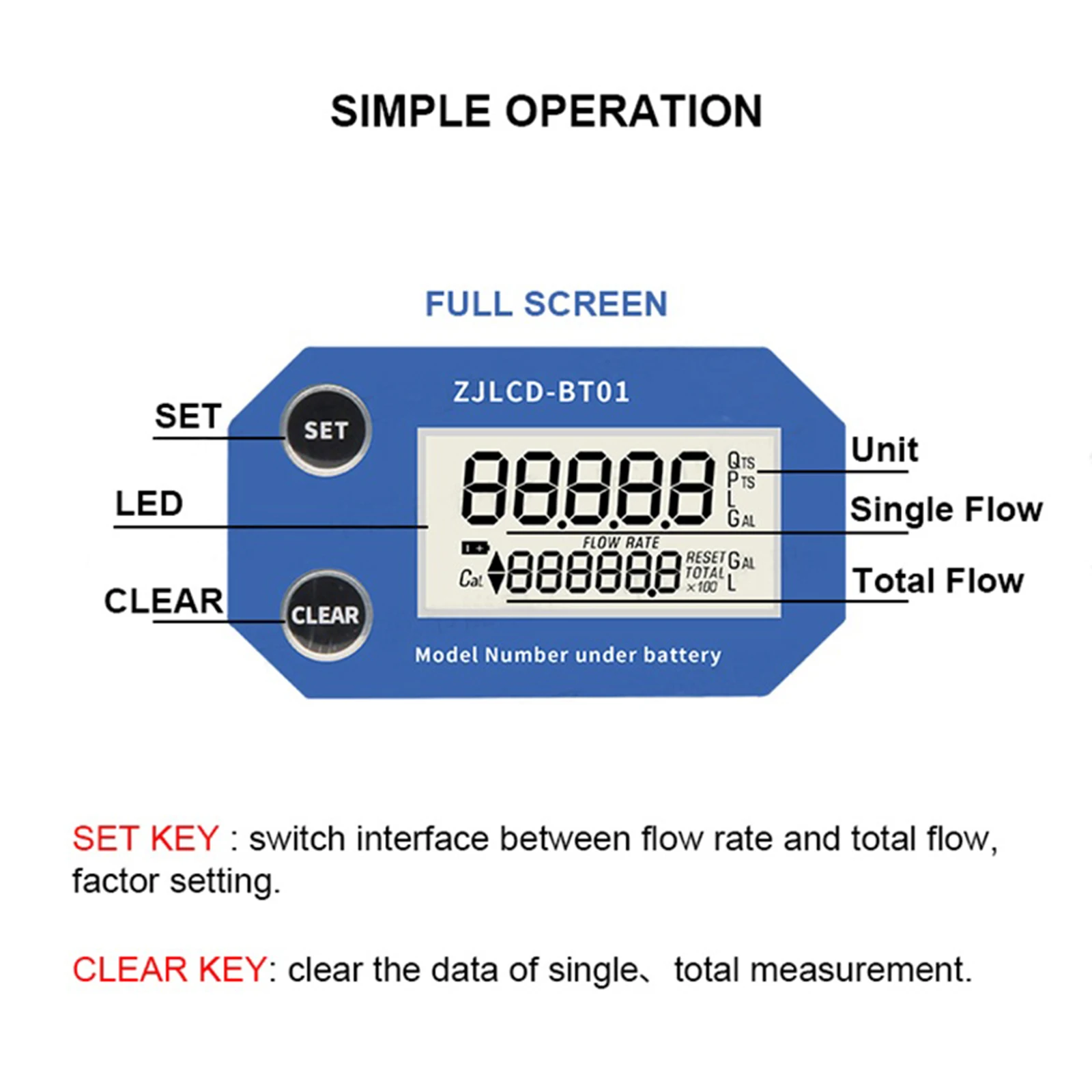 DN25-DN80 Turbine Flow Meter LCD Digital Display Flowmeter ZJLCD-BT01 PVC Pipe Liquid Water For Farm Garden Irrigation Tool