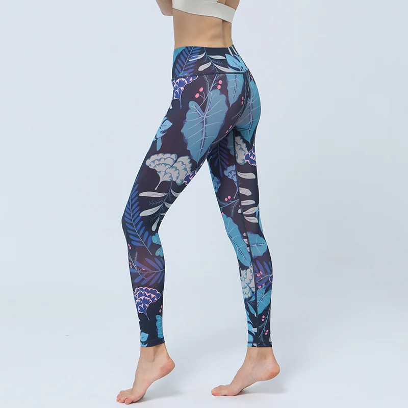 New Yoga Pants Bottom Color Cloth Printed Bottom Pants Skinny High Waisted Hip Lifting Sports Fitness Pants