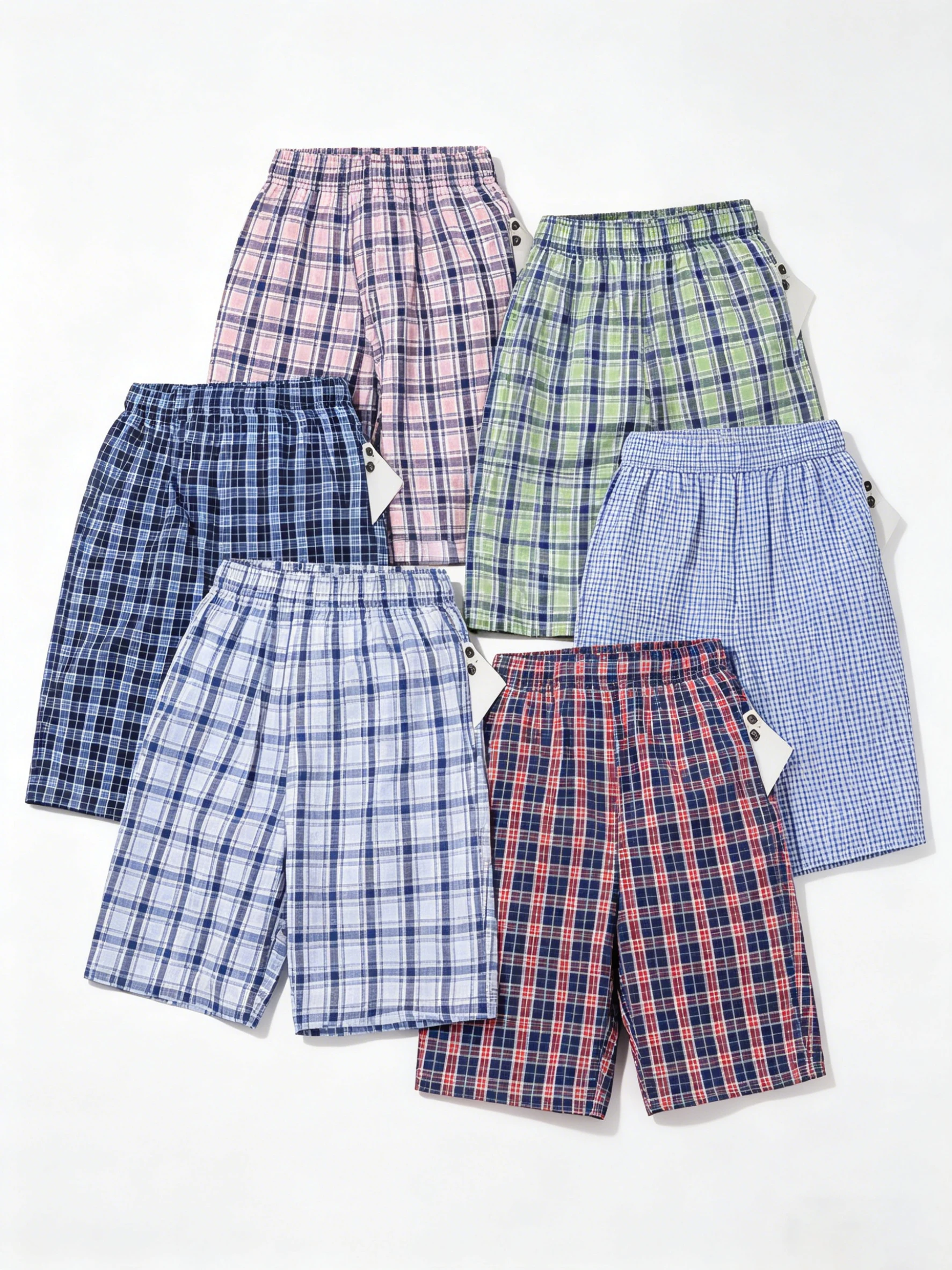 

1Pcs Random Men's Classic Checkered Flat Corner Shorts Elastic Comfortable Breathable Loose Bulky Home Sleepers Beach Shorts
