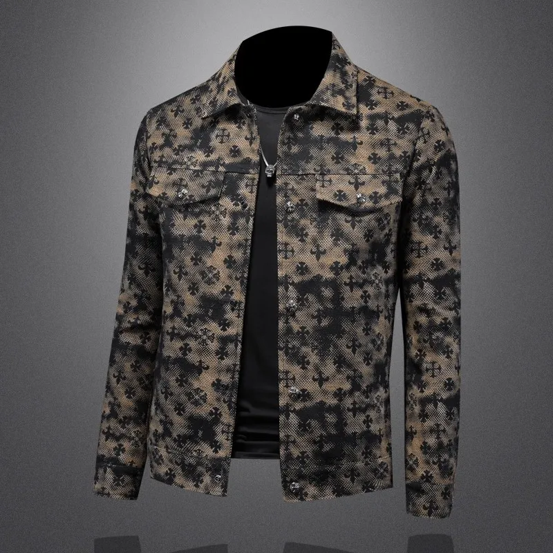 

Men's Slim Fit Camouflage Notched Collar Jacquard Jacket New 2025 Design Spring Autumn Trendy Premium Quality Casual Jacket