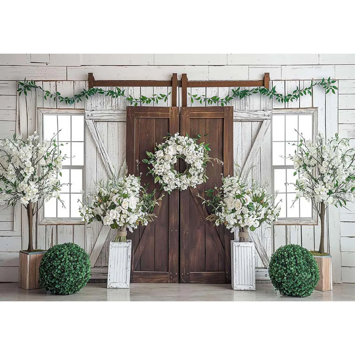 Allenjoy White Wooden House Flowers Backdrop