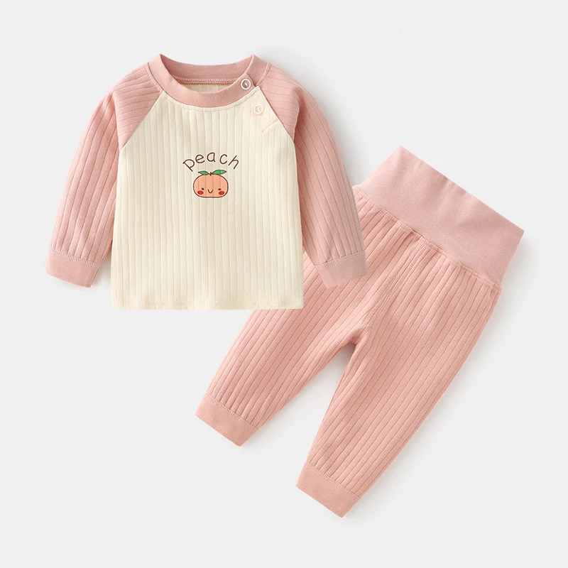 

Baby boys' girls' Raglan jacquard two-piece high-waisted long Johns sets