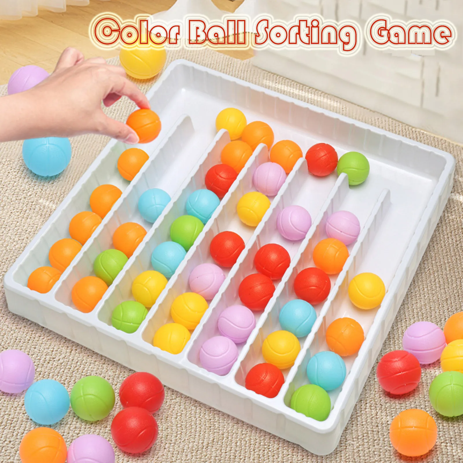 Color Sorting Ball Toy Colorful Balls Sensory Game Rainbow Balls Board Game Color Sorting Counting Puzzle for Kids Gifts