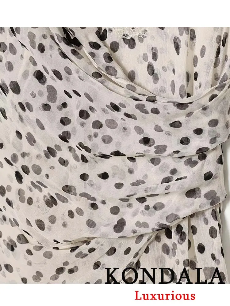 فستان KONDALA مثير أنيق منقط مطبوع شفاف قصير للنساء بياقة على شكل V فستان حفلات بدون ظهر موضة 2026 فستان نادي مسائي للربيع