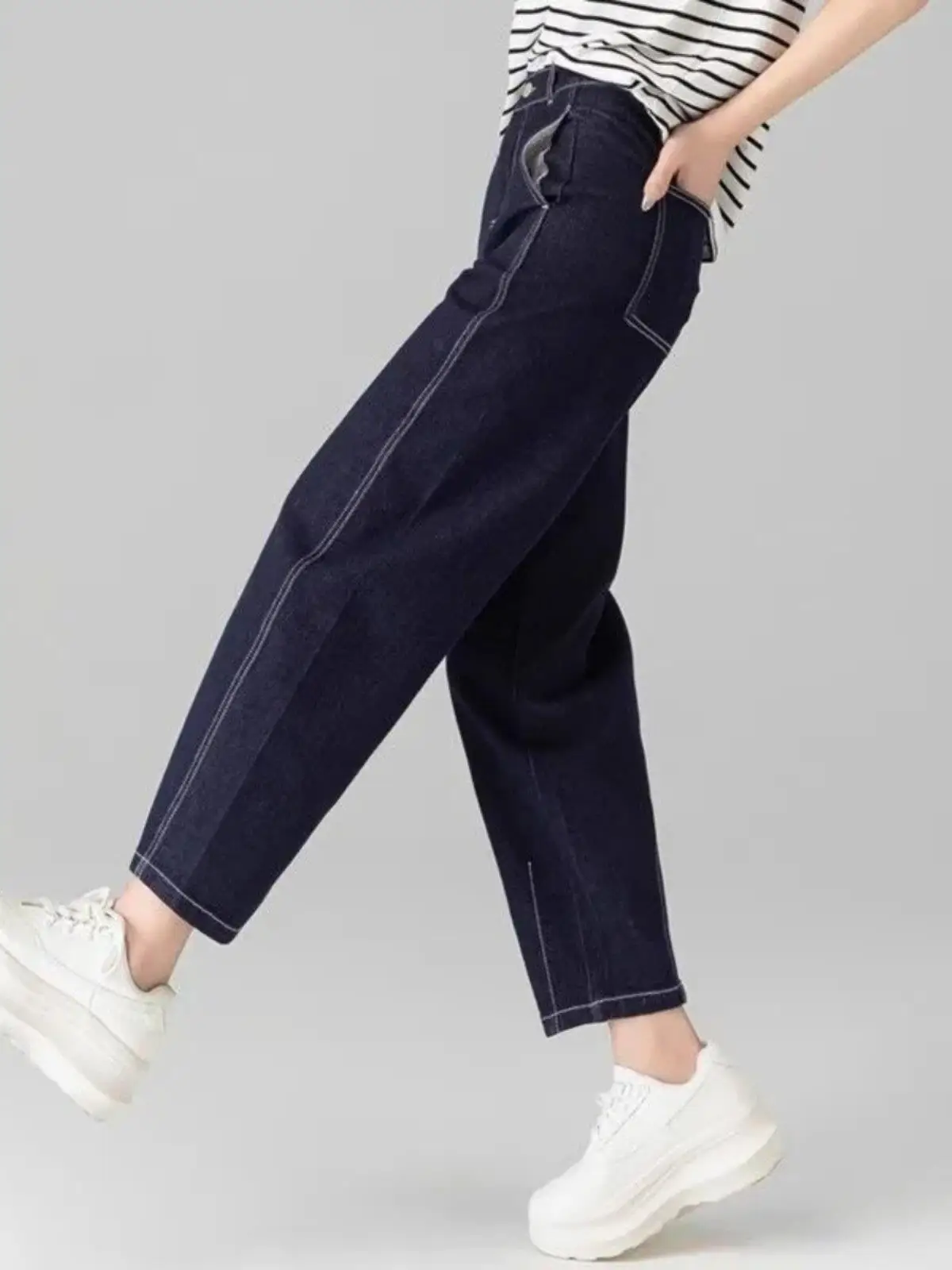 High Waist Slimming Harlan Jeans Women's Spring Autumn New Banana Long Pants Casual Style Water Washed Standard Fit Deep Color