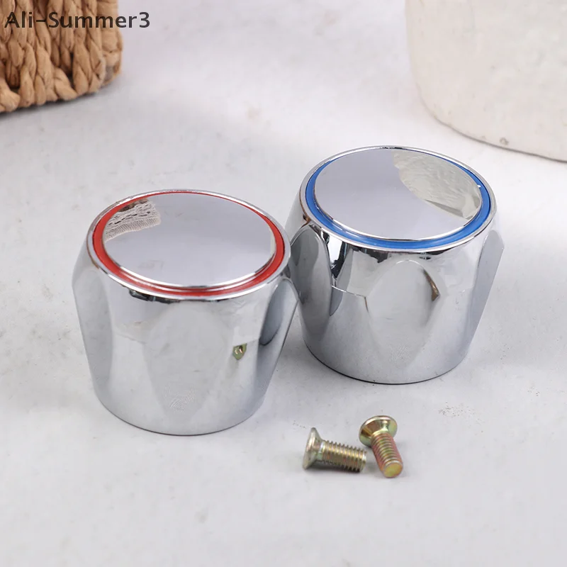 

2Pcs Hot Cold Tap Top Head Faucet Cover Chrome Plated Replacement Set Kitchen Bathroom Faucet Handle Fixture Accessories
