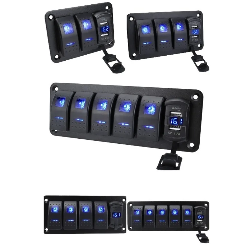 12V/24V Car Switch Panel 4.2A USB Charger ON/Off Circuit Rocker Car Rv Marine LED Rocker Switch Panel Caravan Camper Accessories