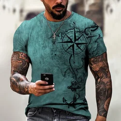 Vintage Men's Short Sleeve Shirt Compass Print T-shirt Nautical Tops Summer O-Neck Sweatshirt Tees Designer Daily Mens Clothing