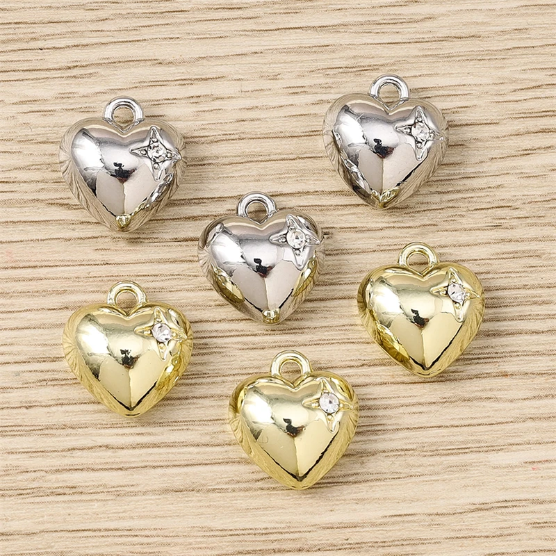 5 Stück 12 x 13 mm niedliche Metall-Kristall-Anhänger in Herzform für die Schmuckherstellung, Halsketten, Ohrringe, Armbänder, Zubehör, DIY-Geschenke – Detail 5