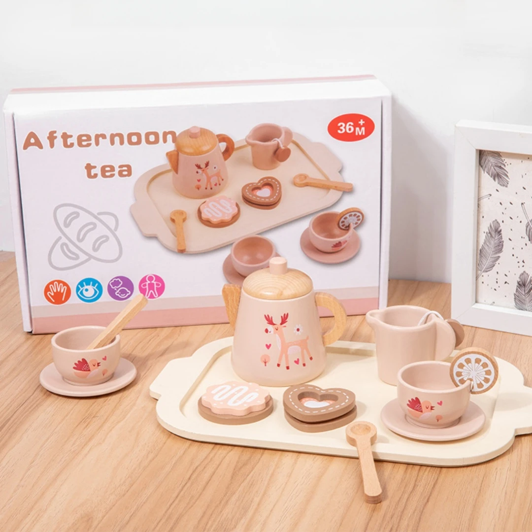 Children Simulation Home Afternoon Tea Set Interactive Game Tea Set Cognitive Role Play Wooden Educational Toys