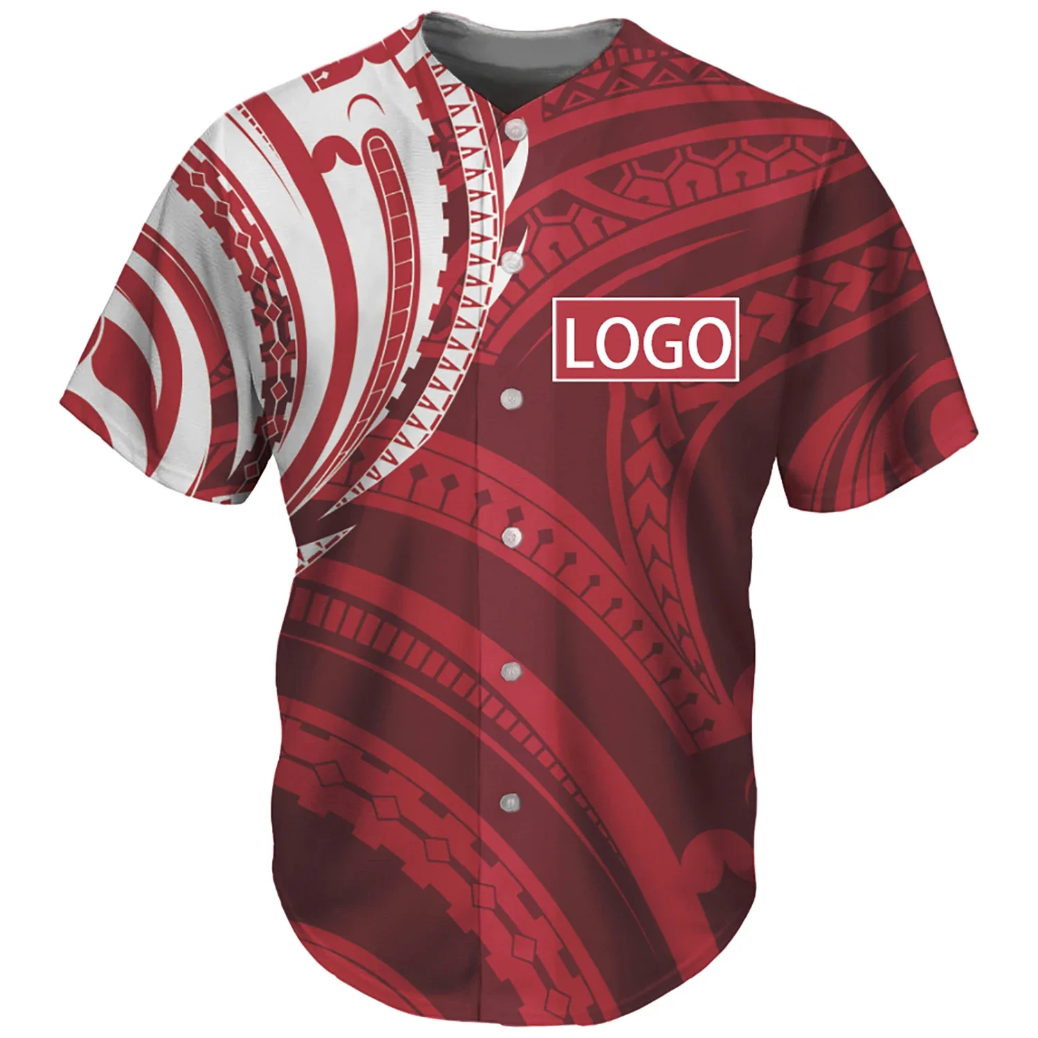 Men\'s Polynesian Tattoo Prints Football Team Shirt, Baseball Jersey, American Short Sleeve, Adult Breathable Button, LOGO/NAME