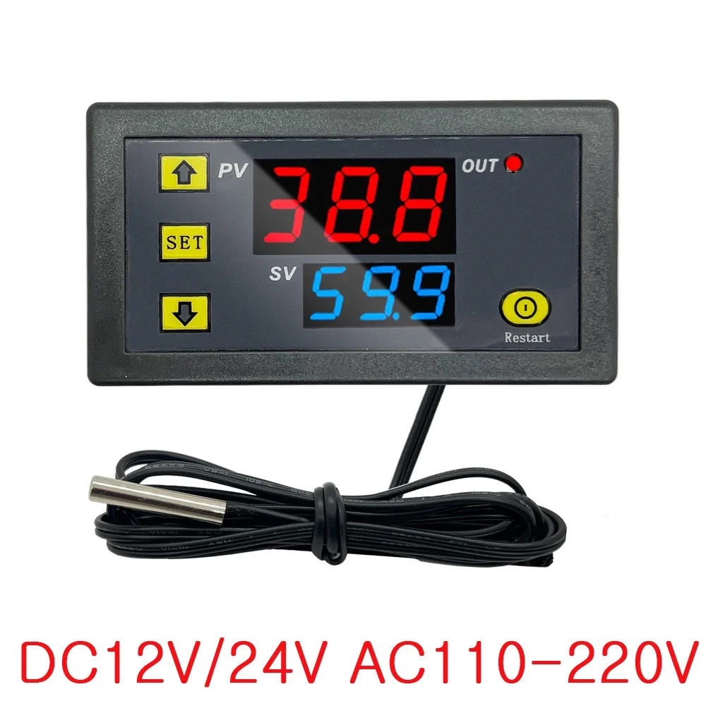 DC 12V/24V AC110-220V linia sondy 20A cyfrowa kontrola temperatury termostat z wyświetlaczem LED z przyrządem do kontroli chłodzenia ciepłem