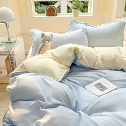 Blue Duvet Cover Set with Zipper Nordic Ins Twin Full Queen Size Flat Sheet Pillowcase Girls Boys 2025 Spring Bedding Set