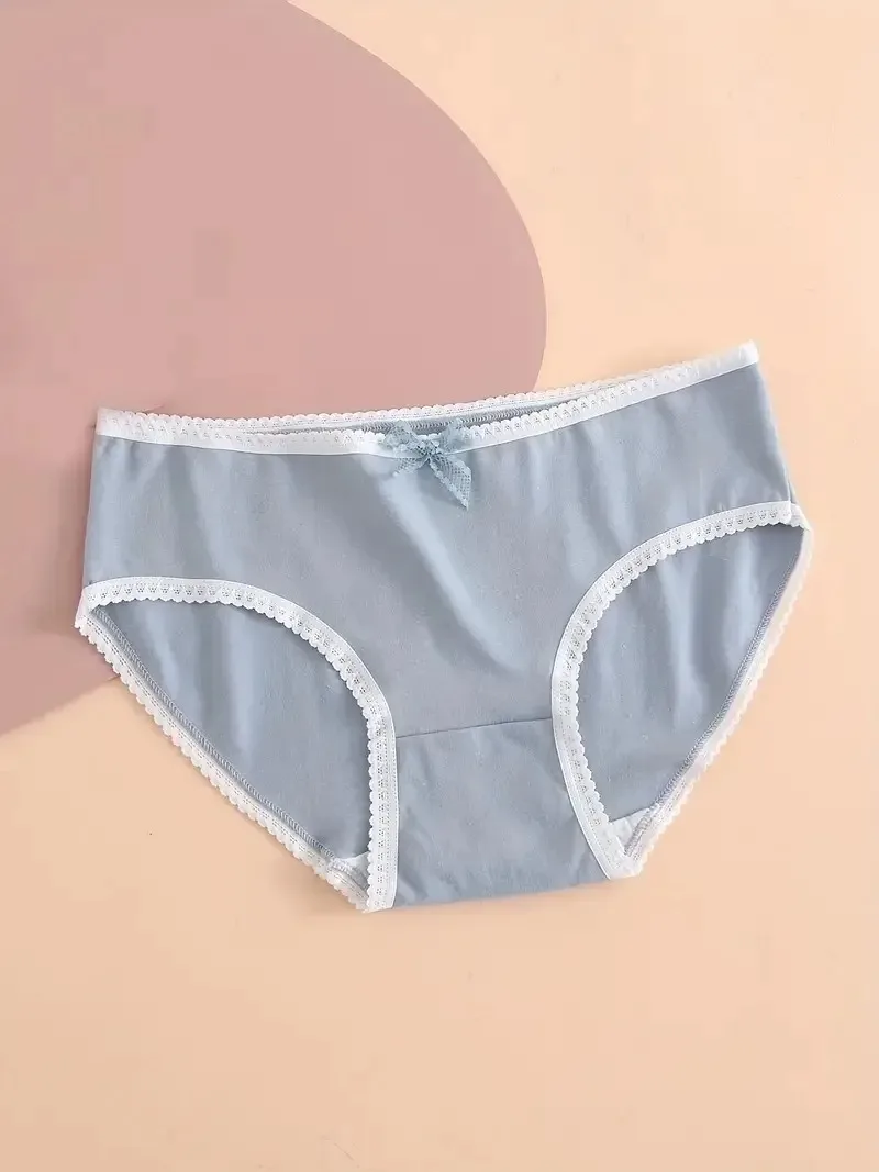 5pcs Heart Plaid Print Briefs Comfy Cute Bow Intimates Panties Women\'s Lingerie Underwear