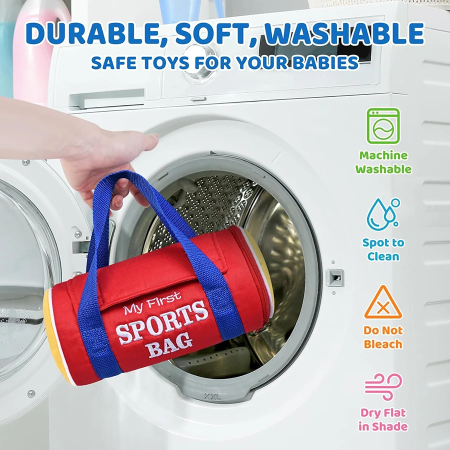 Baby Boy Toys 6-12 Months – My First Sports Bag Musical Infant Toys with 4 Sensory Balls – Rattle Squeaker Mirror Montessori Toy