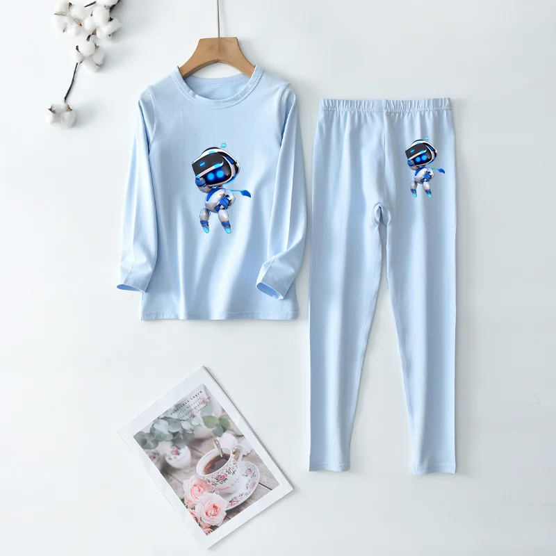 Astro Bot Velvet Pajama Loungewear Pajamas Two-piece Set Warmth Pajamas Autumn Cotton Long-sleeved Trousers O-Neck Thickened Set