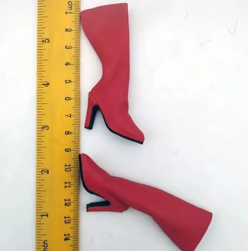 Pink 1/6 Scale Mid-calf Hollow Boots High-Heel Pu Leather Wide Mouthed Shoes Model for 12