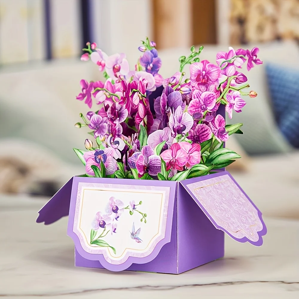 Pink Orchid Box Pop-Up-Grußkarte, das perfekte Geschenk für Familie, Freunde und Liebhaber.