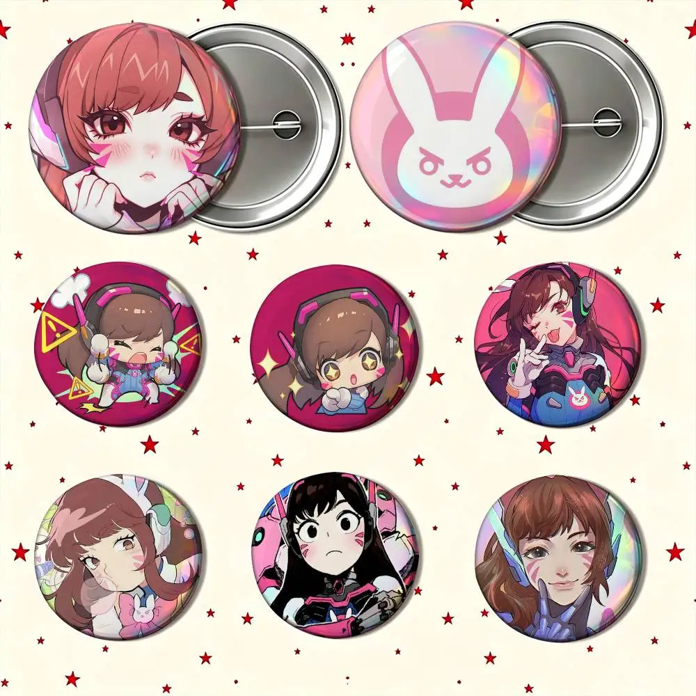 Pop Game Overwatch Fan D.Va  Enamel Pin Tinplate Round Brooch Cosplay Nijigen Otaku Culture Badge 25mm 32mm 44mm 58mm