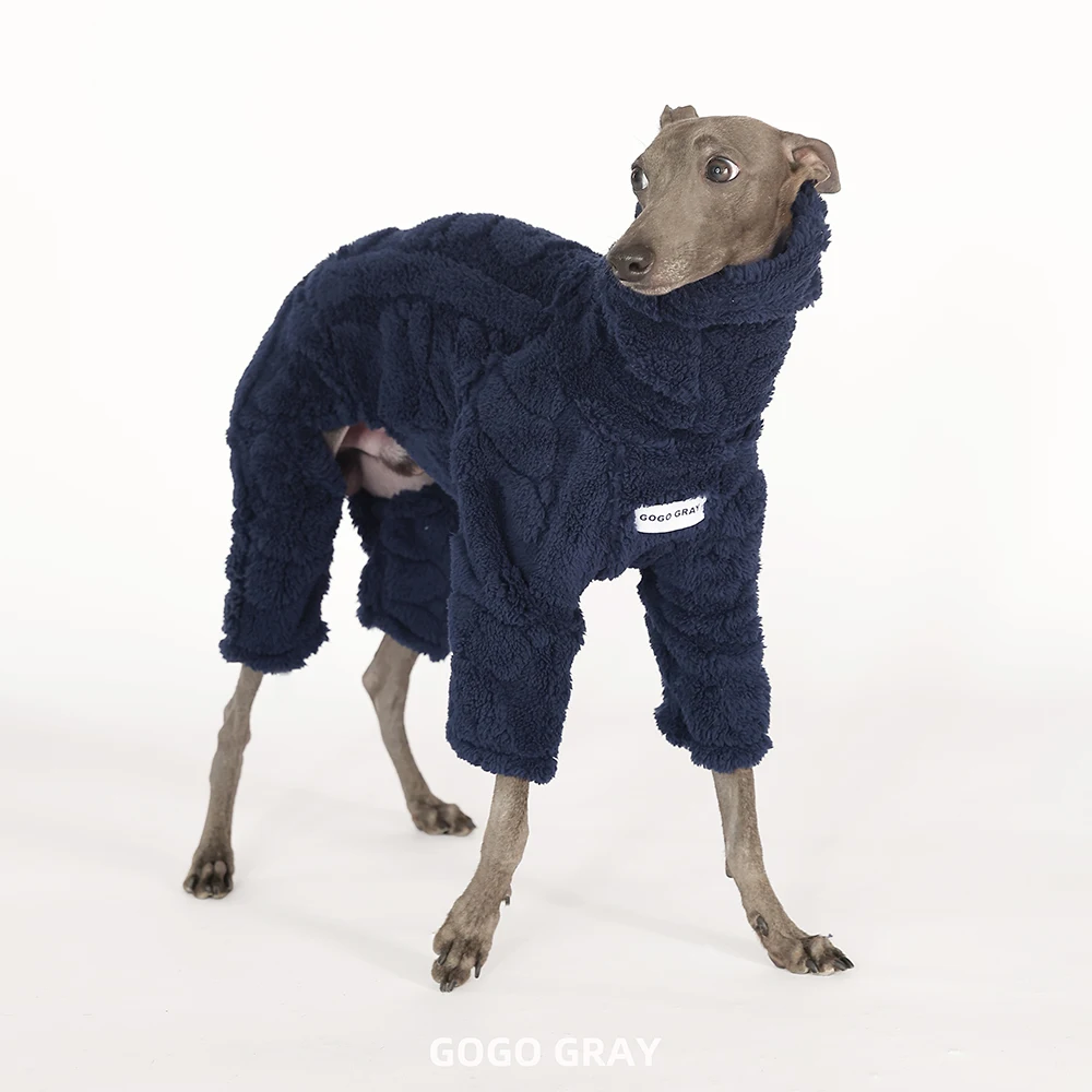 Winter Greyhound Dog Clothes High Turtleneck Double Sided Fleece Warm Whippet Dog Jumpsuit Small Medium Dog Sweater in Dark Blue