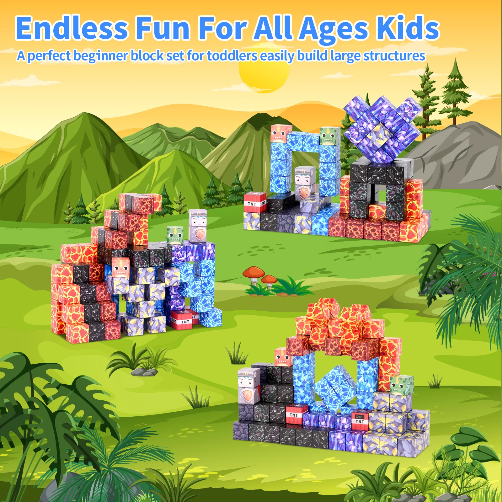 100 blocs magnétiques, cubes magnétiques – jouets STEM pour enfants 3+. Cadeaux d'Halloween/Natale empilables et parfaits pour garçons et filles