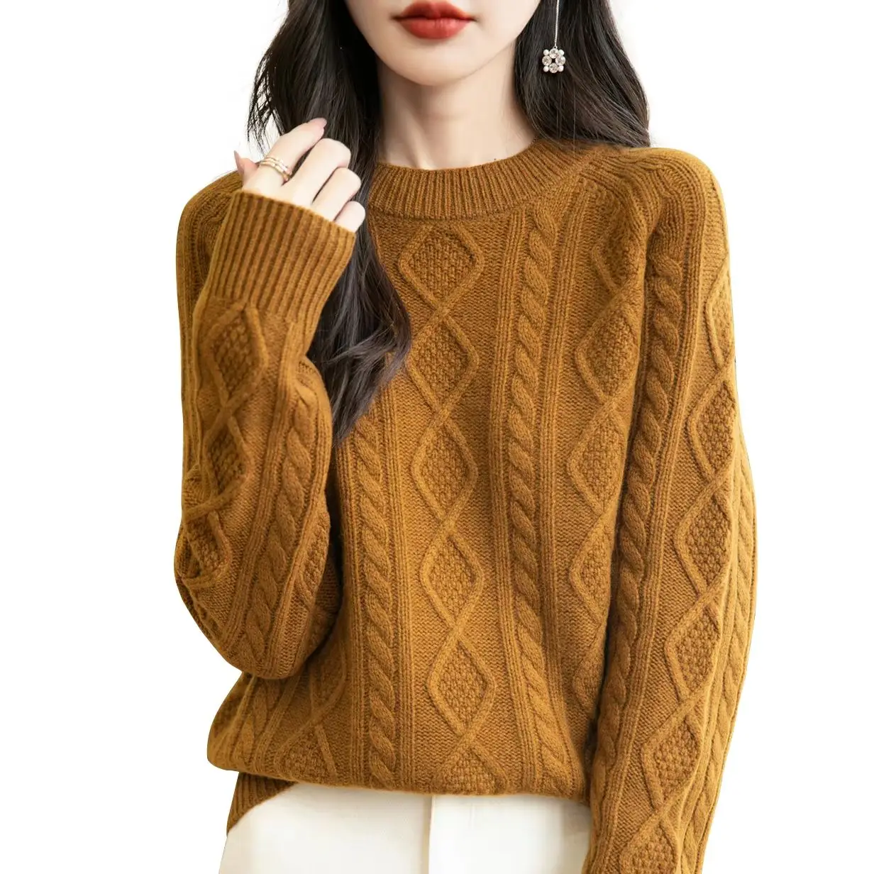 Knit Sweater for Women's Tops 100% Merino Wool Fall Winter O Neck Long Sleeve Pullovers Vintage Knitted Sweaters Female Clothing