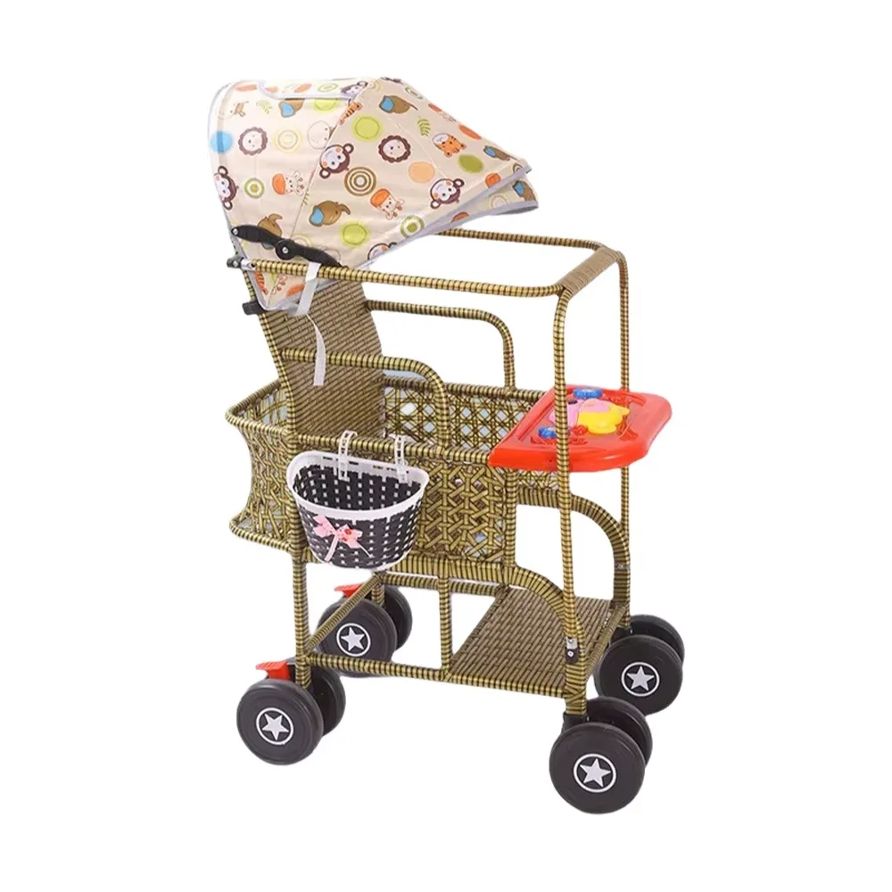 Lying Baby Stroller Traveling Bamboo Baby Rattan Chairs Strollers Sitting on Bamboo Woven Baby Strollers Safe