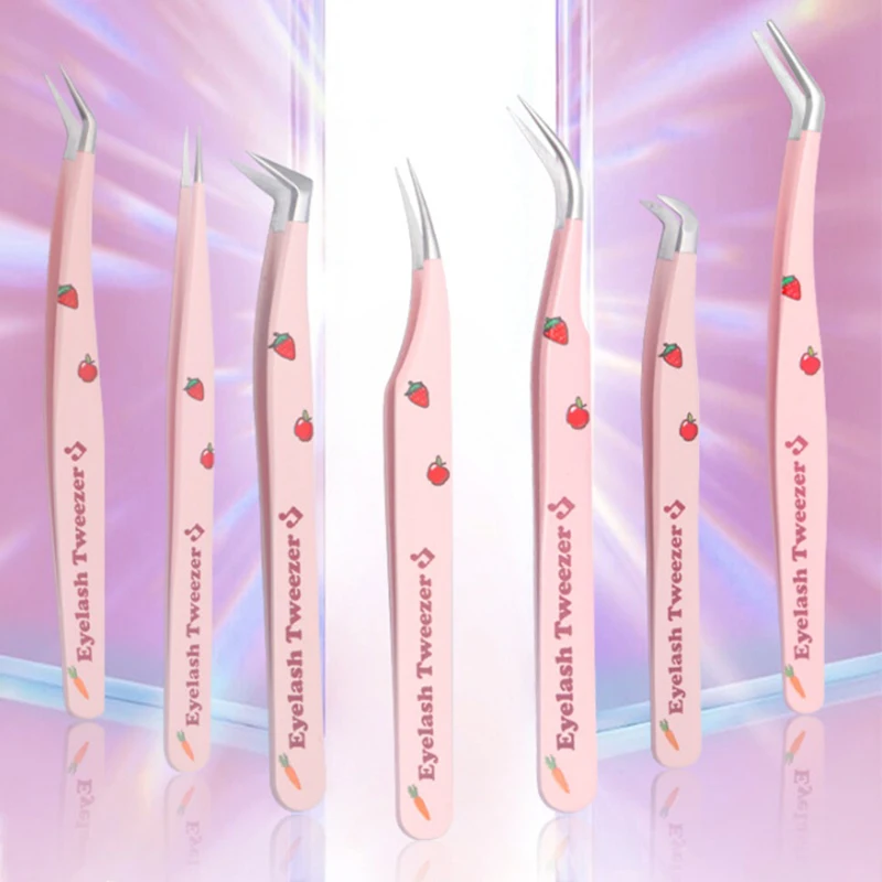 

7 Types False Eyelash Tweezers Stainless Steel Anti-static Pincet Curved Strip 3D Lashes Extension Tweezer Makeup Tools