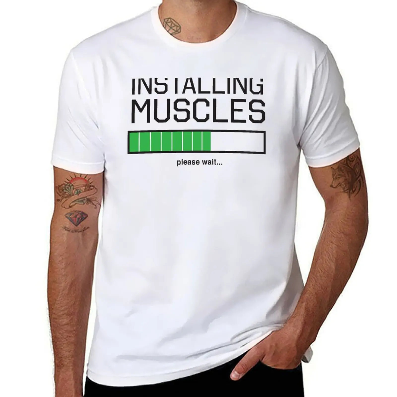 

Installing Muscles Please Wait T-Shirt t shirts cotton 100% t shirts for man graphic funny T-Shirt