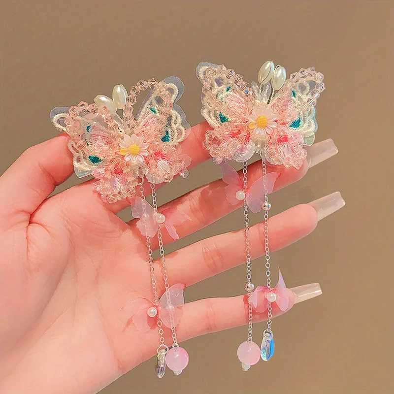 Chinesische Hanfu-Haarnadeln für Mädchen, Schmetterling, Step-Shake-Haarspangen mit Quasten, traditionelles Hanfu-Zubehör, Haarnadeln und Clips