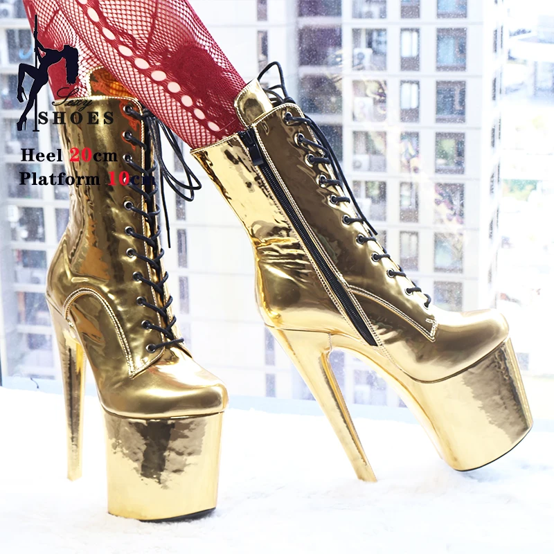 20CM/8inches Platform Pole Dance Boot Women Magic Laser Color Shiny Gold and Silver High Heels Model Catwalk Performance Shoes