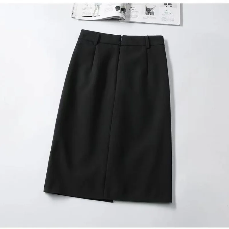 

Knee-length Skirts Women Pure Chic Spring Leisure Office Lady Vintage Design Irregular Slit Fashion Korean Style Elegant A-line