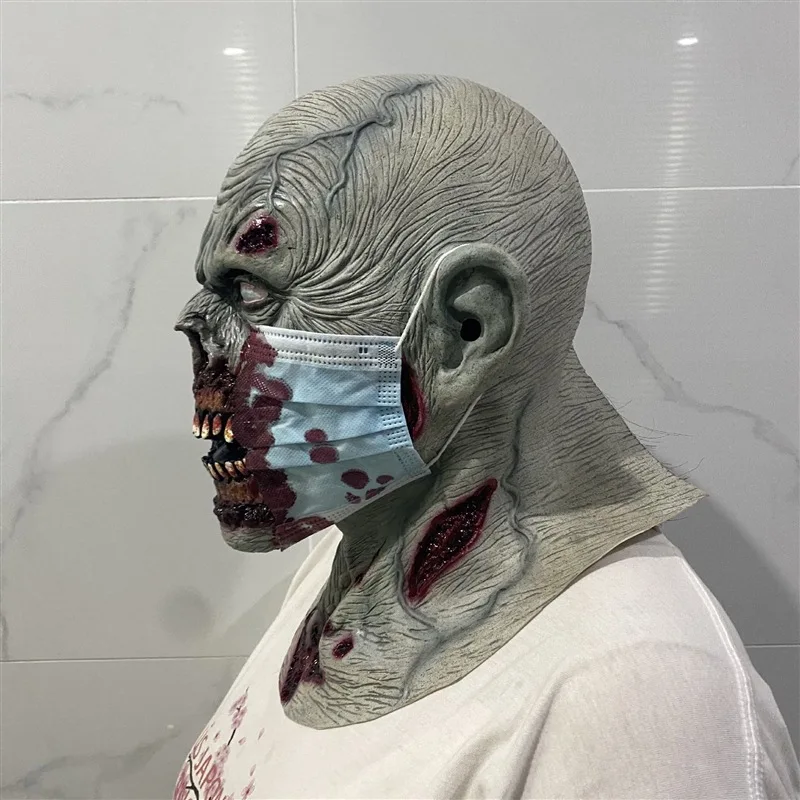 Halloween Zombie copricapo Halloween spaventoso viso accessori per costumi in lattice caschi Zombie insanguinati Full Face Head Decor maschera terrore