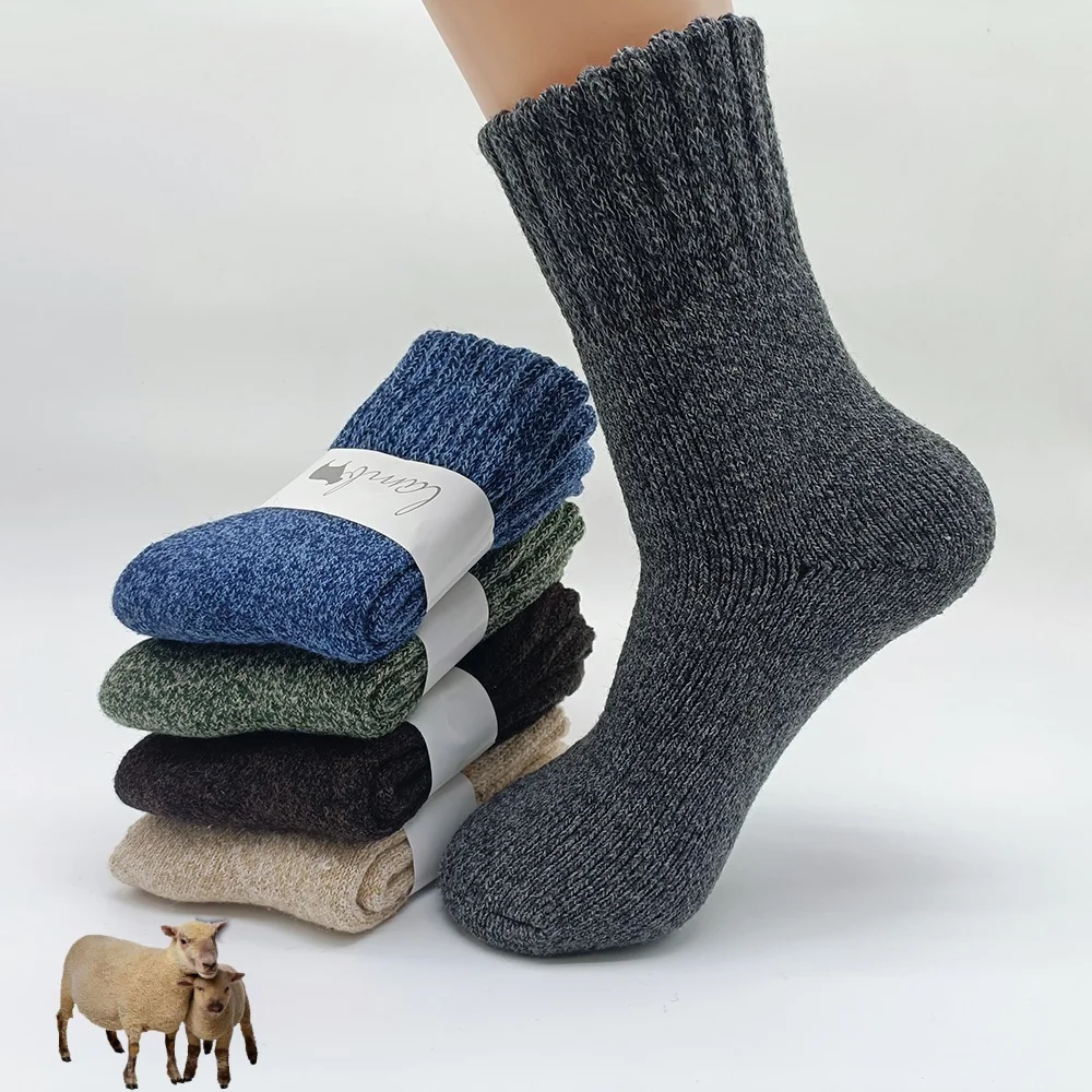 3 Pair Winter Men's Thick Warm Wool Socks Harajuku Retro Merino Cashmere Socks High Quality Plus Size Casual  Long Socks Men