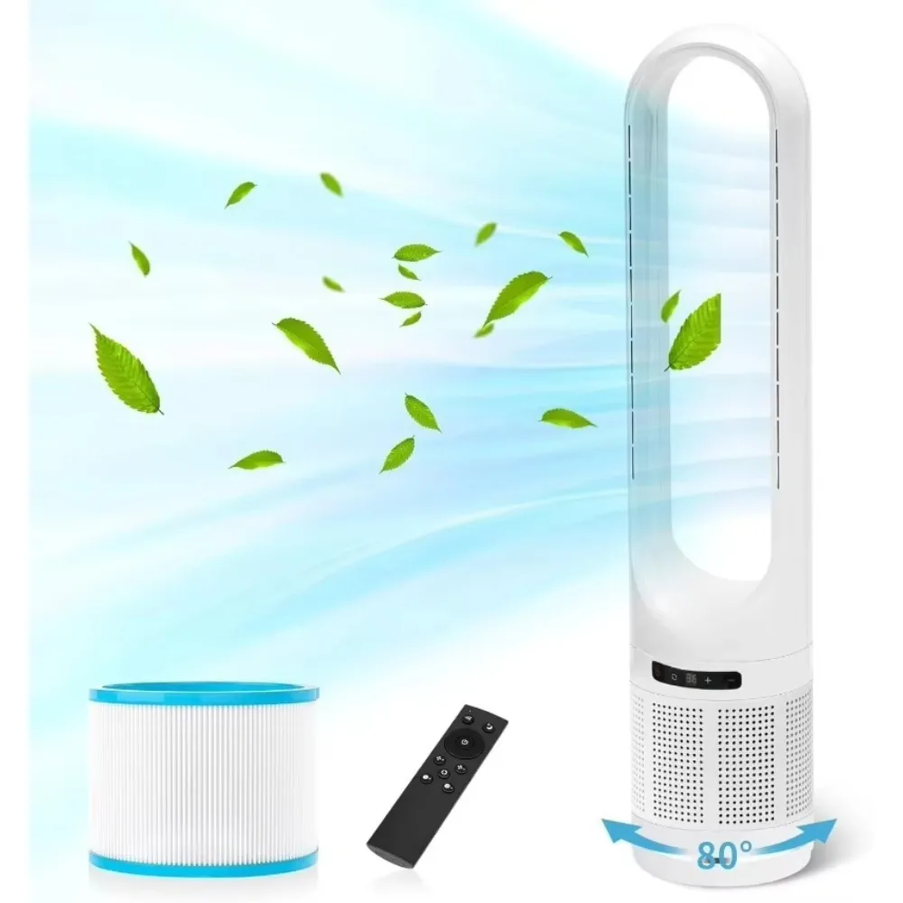 

Oscillating Quiet Tower Fan for Large Room,Bladeless Fan for Bedroom,20dB Cooling Standing Fan with Remote,Touch