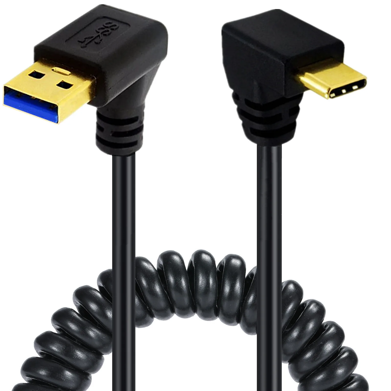 Cavo di prolunga a molla placcato oro Cavo di collegamento per ricarica dati da USB 3.0AM a tipo C per computer, laptop, telefono cellulare